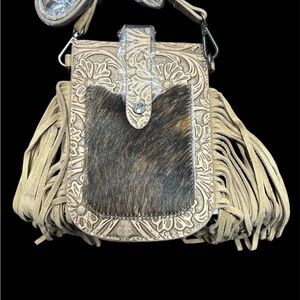 Montana West Floral Embossed Tan and Brown Clutch